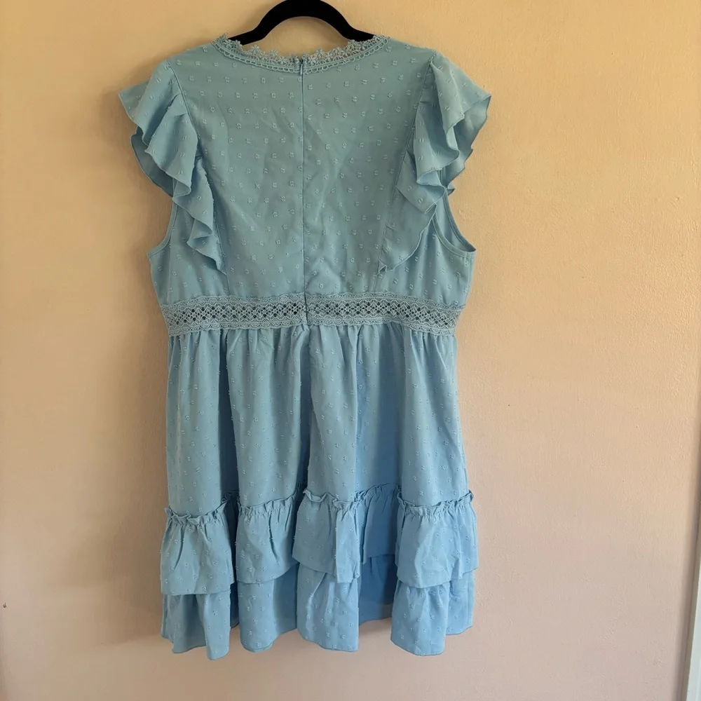 SHEIN Curve Plus Size 3X Baby Blue Ruffle Swiss Dot Flutter Sleeve Dress. - Picture 6 of 9